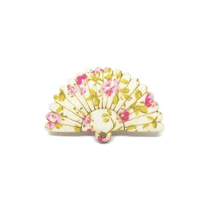 Pink Green Kimono Sakura Fan Wooden Brooch