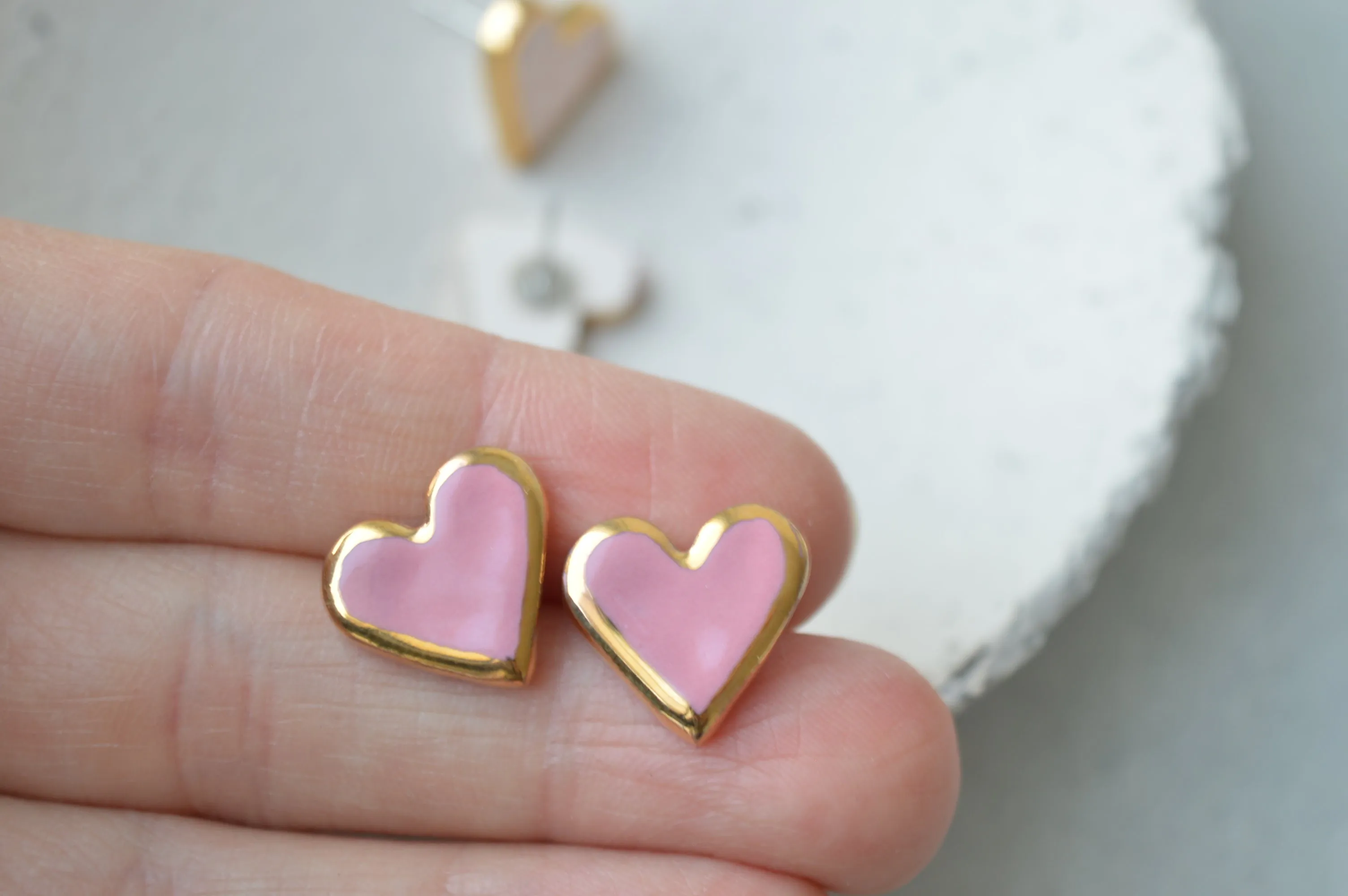 Pink heart studs