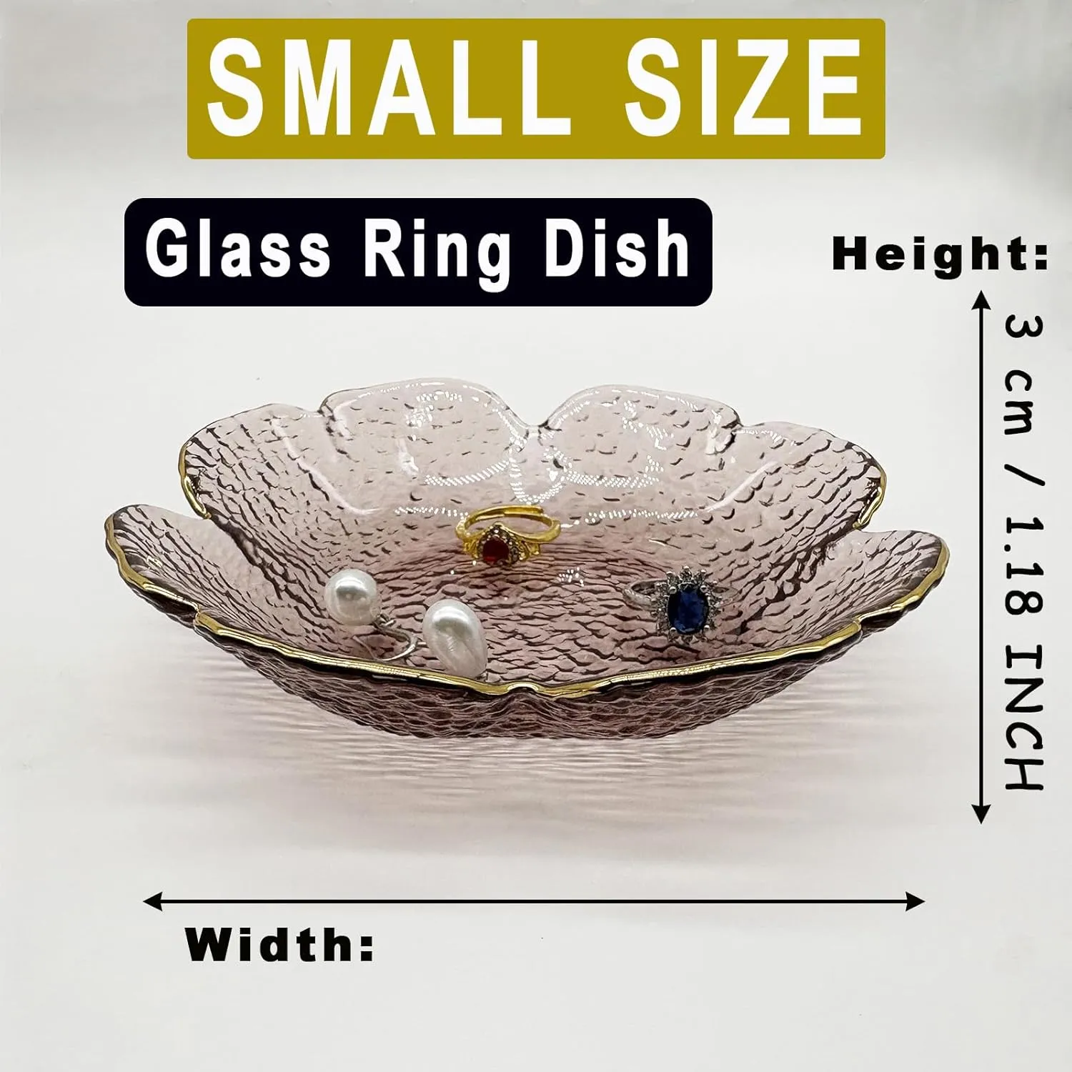 Pink Small Ring Dish, Flower Glass Jewelry Dish Tray, Crystal Jewlery Ring Holder Dish, Vanity Decorative Dish Trinket Tray, Engagement Gift Jewelry Plate for Rings,Earrings, Entryway Key Bowl
