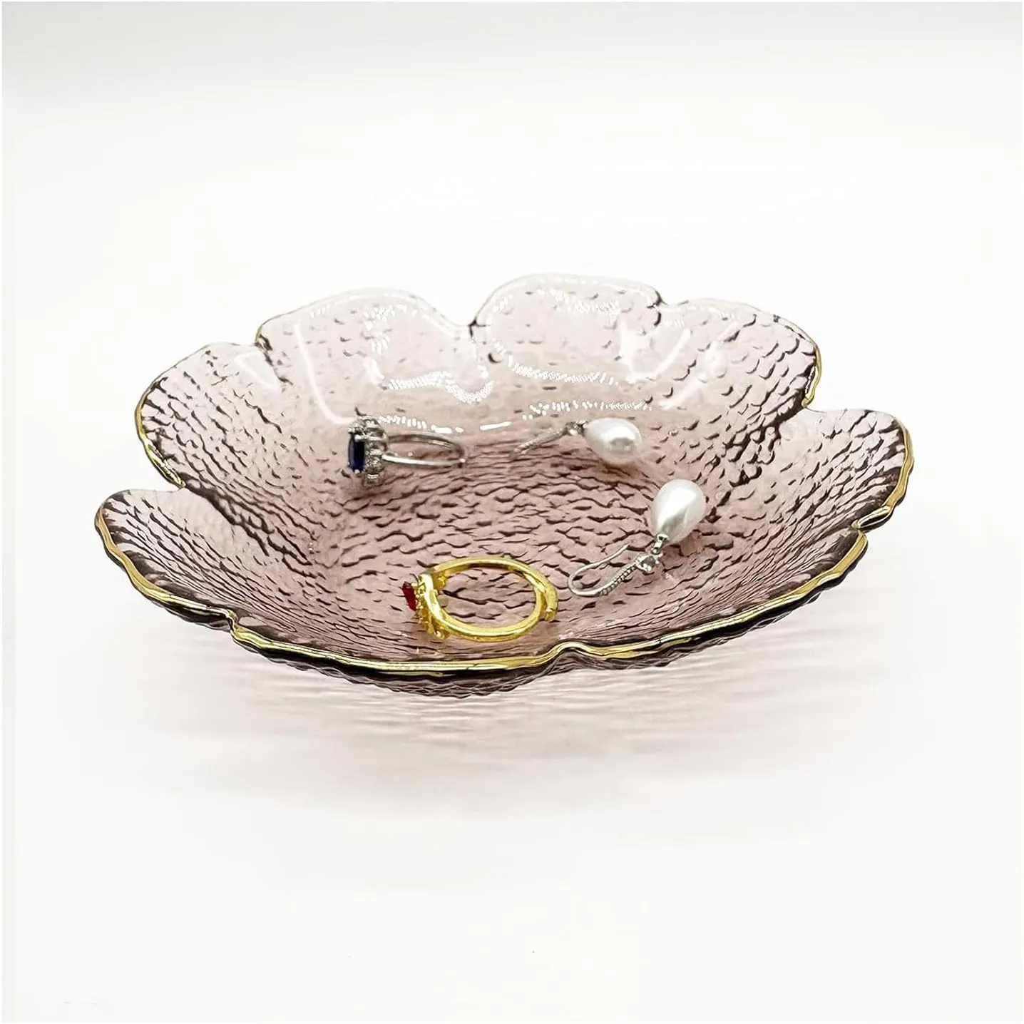 Pink Small Ring Dish, Flower Glass Jewelry Dish Tray, Crystal Jewlery Ring Holder Dish, Vanity Decorative Dish Trinket Tray, Engagement Gift Jewelry Plate for Rings,Earrings, Entryway Key Bowl