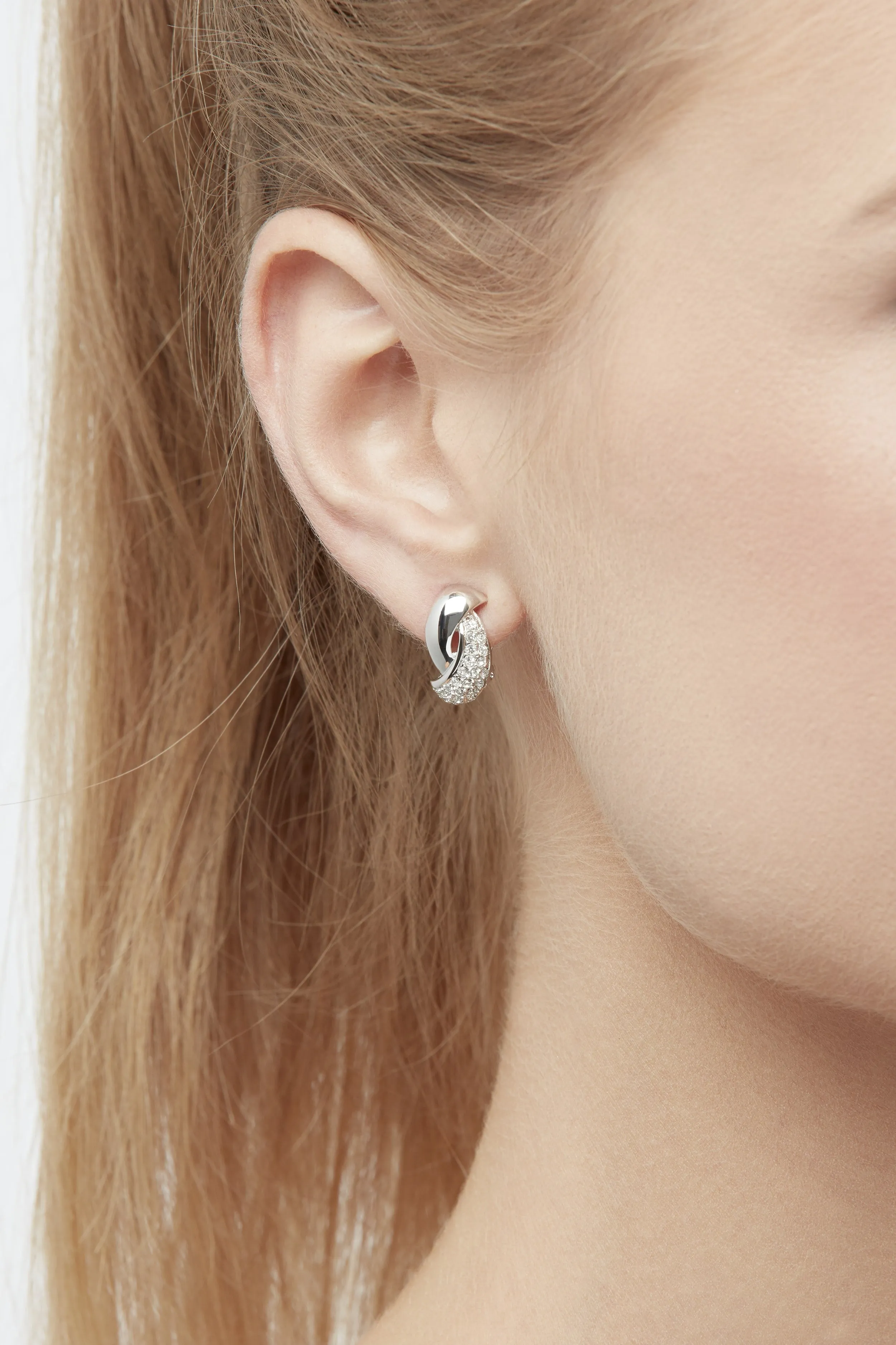 Platinum Crystal Twist Clip Earrings