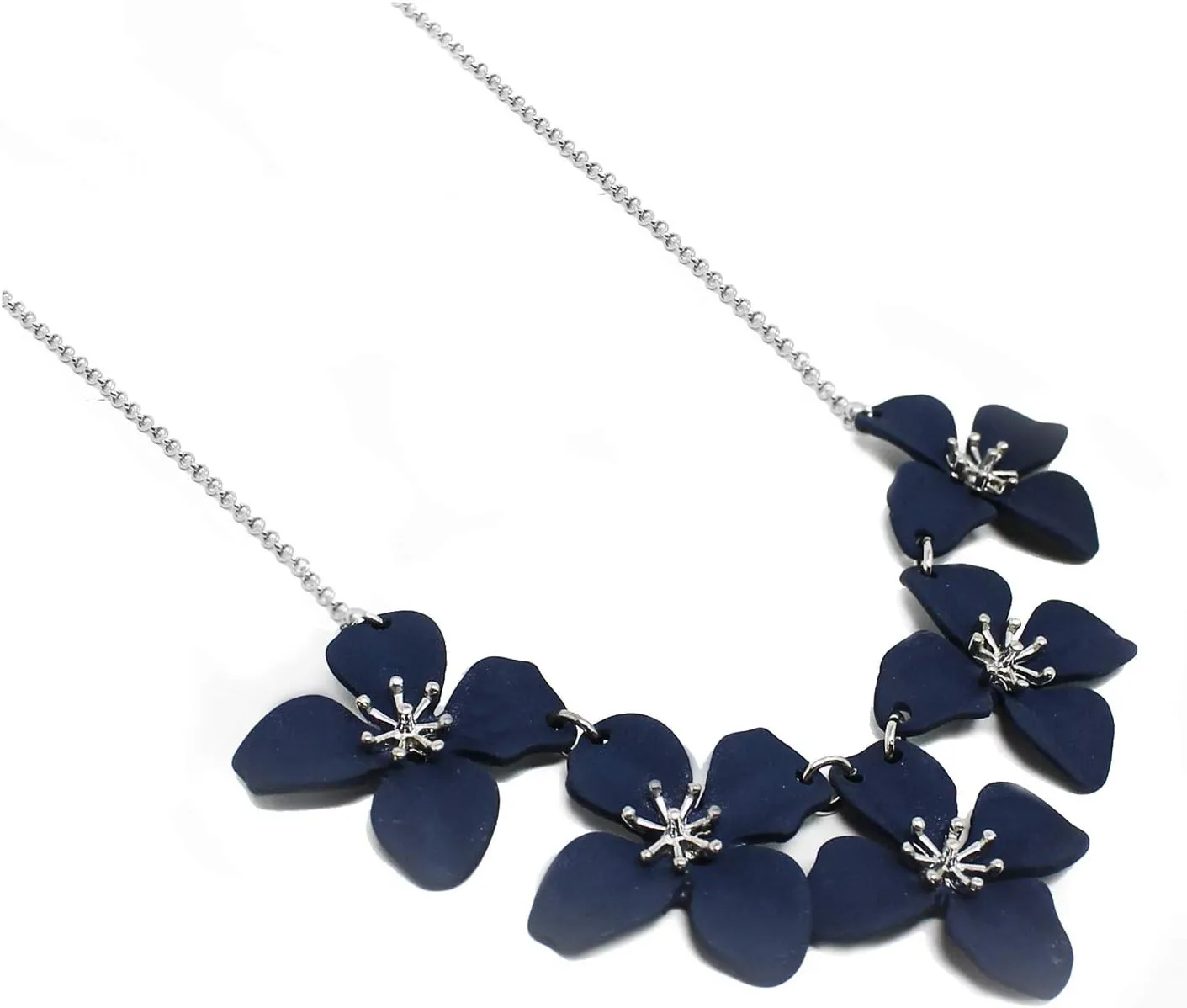 POMINA White Flower Statement Necklace for Women, Floral Bib Collar Necklace with Adjustable Chain, Flower Earrings, Elegant Costume Jewelry for Weddings, Gifts for Women