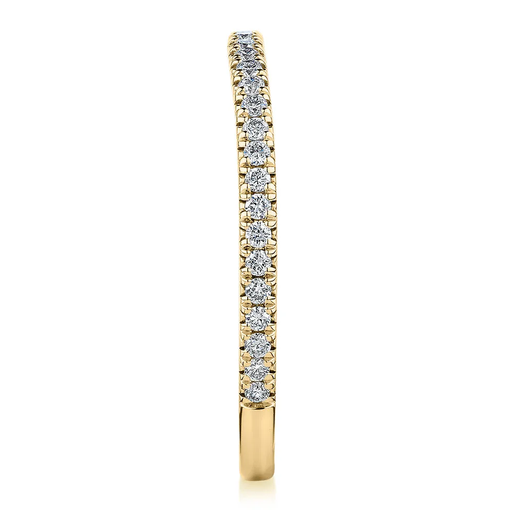 Premium Laboratory Created Diamond, 0.23 carat TW round brilliant curved wedding or eternity band in 14 carat yellow gold