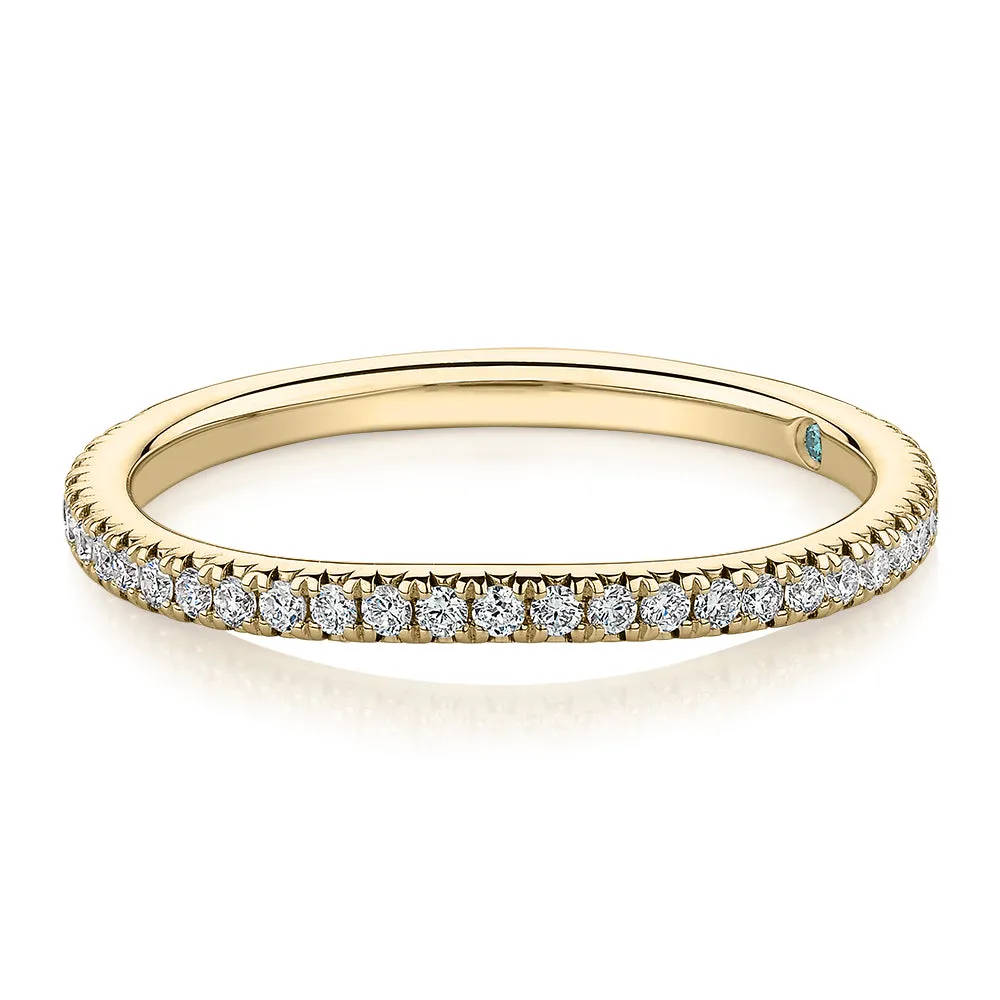 Premium Laboratory Created Diamond, 0.23 carat TW round brilliant curved wedding or eternity band in 14 carat yellow gold