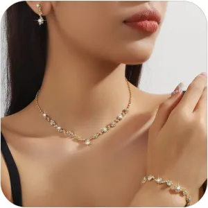 Prom Jewelry Sets Silver Bride Jewelry Set for Wedding Bridesmaid Accessories Necklace Earrings Bracelet Set Elegant Crystal Wedding Prom Jewelry for Women