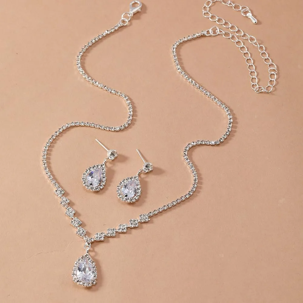 Prom Jewelry Sets Silver Bride Jewelry Set for Wedding Bridesmaid Accessories Necklace Earrings Bracelet Set Elegant Crystal Wedding Prom Jewelry for Women