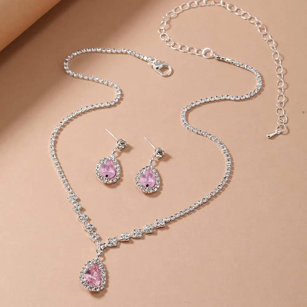 Prom Jewelry Sets Silver Bride Jewelry Set for Wedding Bridesmaid Accessories Necklace Earrings Bracelet Set Elegant Crystal Wedding Prom Jewelry for Women