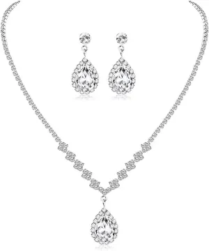 Prom Jewelry Sets Silver Bride Jewelry Set for Wedding Bridesmaid Accessories Necklace Earrings Bracelet Set Elegant Crystal Wedding Prom Jewelry for Women