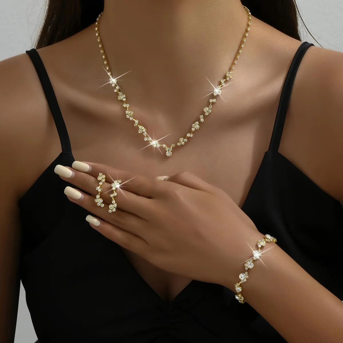 Prom Jewelry Sets Silver Bride Jewelry Set for Wedding Bridesmaid Accessories Necklace Earrings Bracelet Set Elegant Crystal Wedding Prom Jewelry for Women