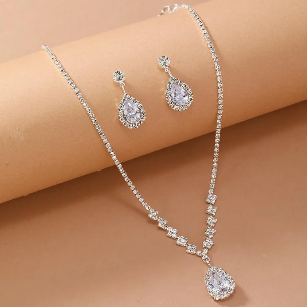 Prom Jewelry Sets Silver Bride Jewelry Set for Wedding Bridesmaid Accessories Necklace Earrings Bracelet Set Elegant Crystal Wedding Prom Jewelry for Women