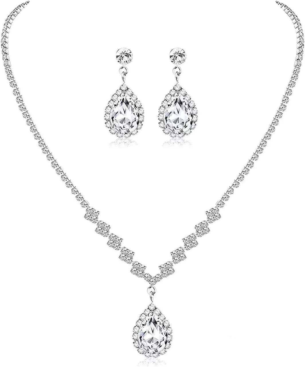 Prom Jewelry Sets Silver Bride Jewelry Set for Wedding Bridesmaid Accessories Necklace Earrings Bracelet Set Elegant Crystal Wedding Prom Jewelry for Women