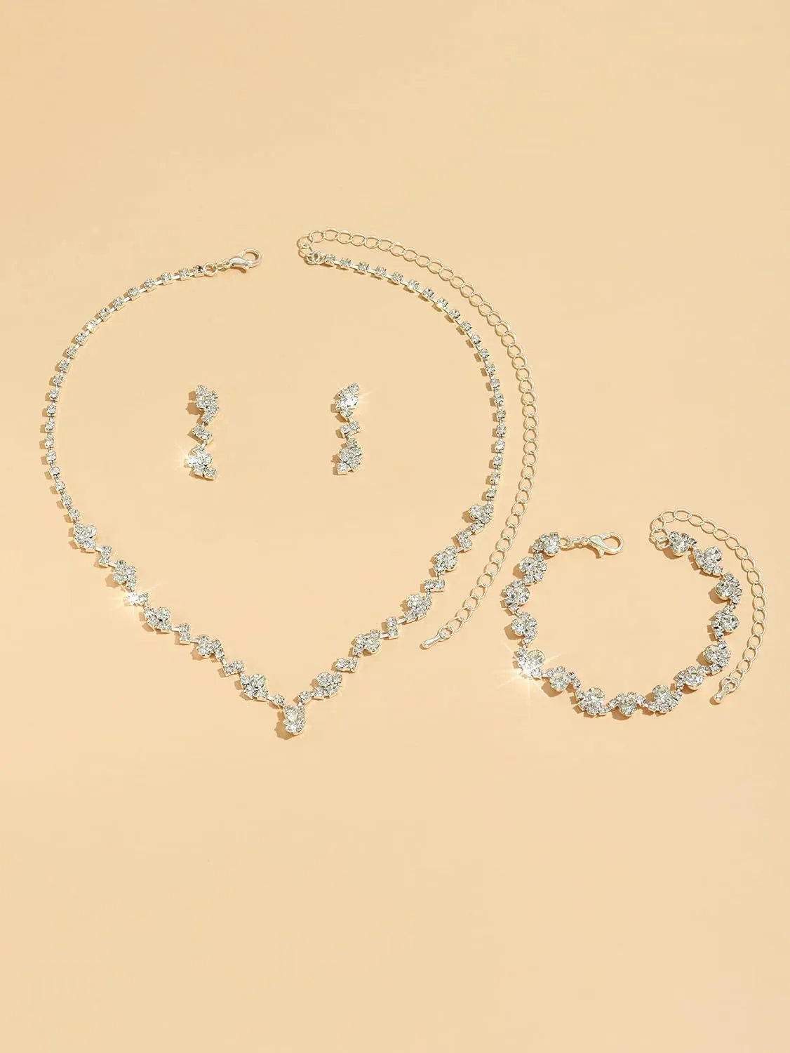 Prom Jewelry Sets Silver Bride Jewelry Set for Wedding Bridesmaid Accessories Necklace Earrings Bracelet Set Elegant Crystal Wedding Prom Jewelry for Women