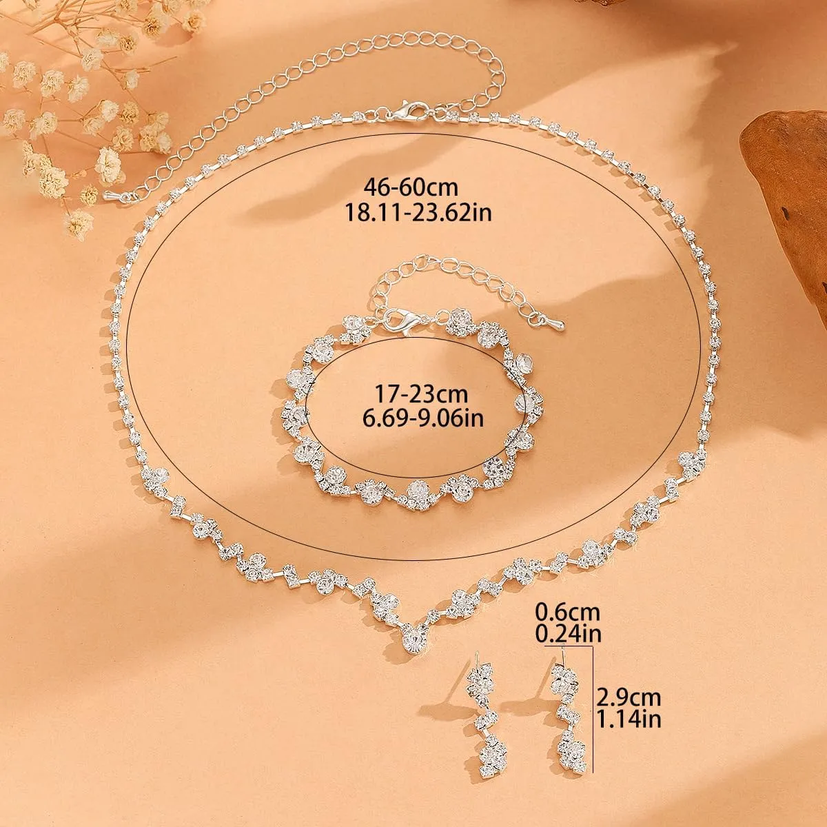 Prom Jewelry Sets Silver Bride Jewelry Set for Wedding Bridesmaid Accessories Necklace Earrings Bracelet Set Elegant Crystal Wedding Prom Jewelry for Women
