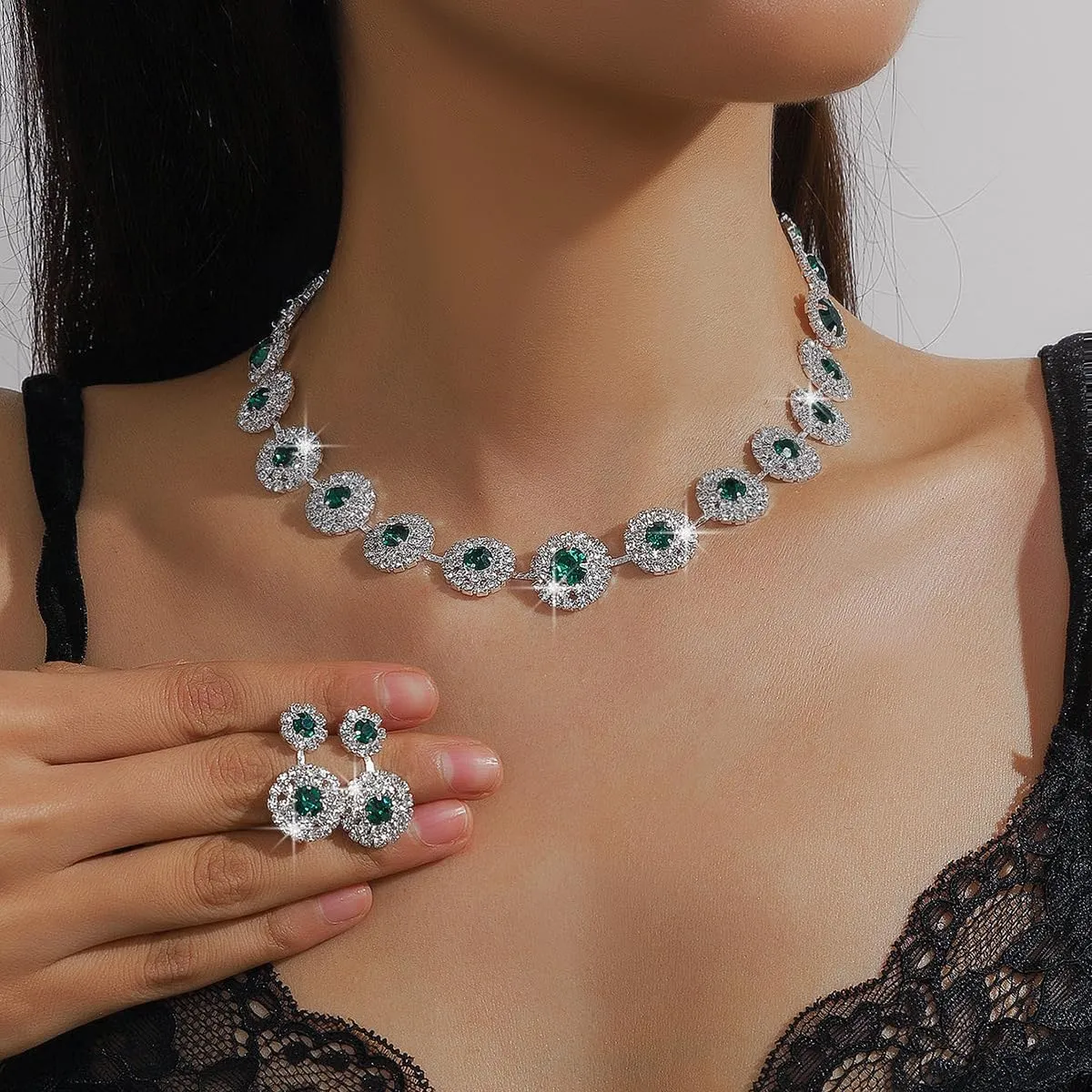 Prom Jewelry Sets Silver Bride Jewelry Set for Wedding Bridesmaid Accessories Necklace Earrings Bracelet Set Elegant Crystal Wedding Prom Jewelry for Women