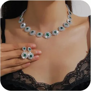 Prom Jewelry Sets Silver Bride Jewelry Set for Wedding Bridesmaid Accessories Necklace Earrings Bracelet Set Elegant Crystal Wedding Prom Jewelry for Women