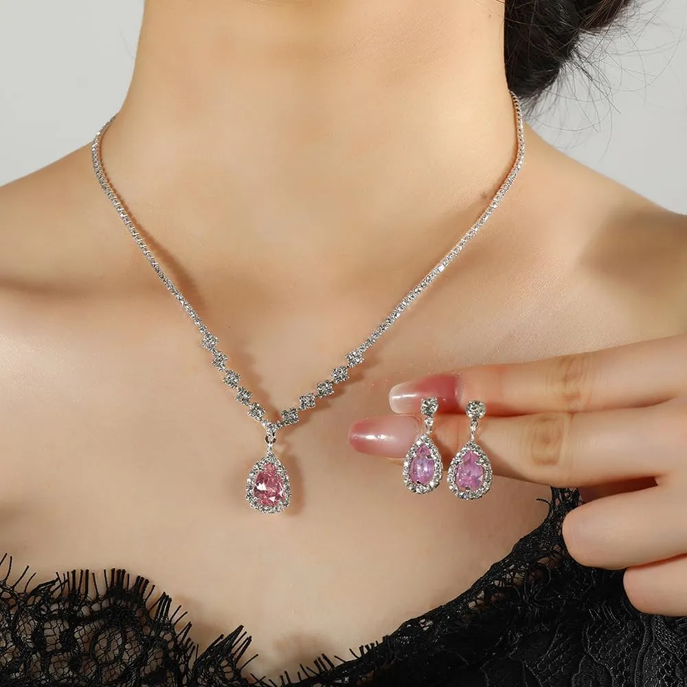 Prom Jewelry Sets Silver Bride Jewelry Set for Wedding Bridesmaid Accessories Necklace Earrings Bracelet Set Elegant Crystal Wedding Prom Jewelry for Women