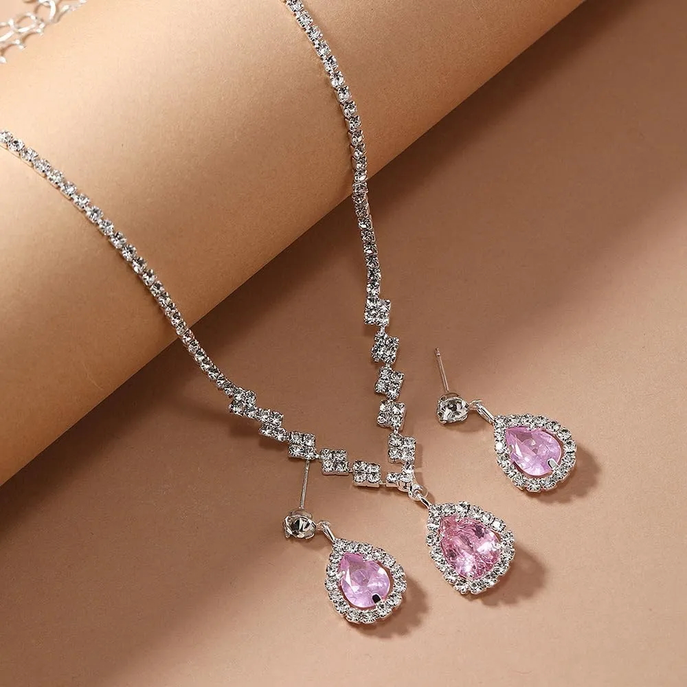 Prom Jewelry Sets Silver Bride Jewelry Set for Wedding Bridesmaid Accessories Necklace Earrings Bracelet Set Elegant Crystal Wedding Prom Jewelry for Women