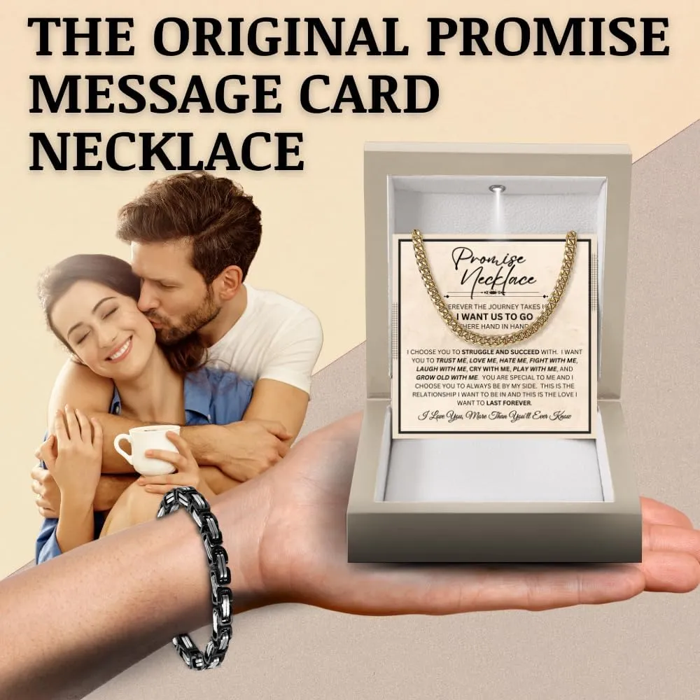 Promise Necklace For Him - Cuban Chain Necklace, 6mm Thick, To My Man Boyfriend, Husband, Fiance, BF Gift Ideas, Message Card   Gift Box Included