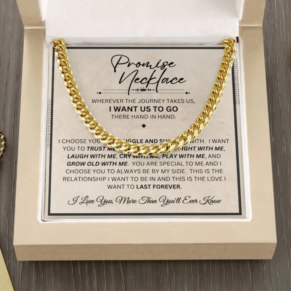 Promise Necklace For Him - Cuban Chain Necklace, 6mm Thick, To My Man Boyfriend, Husband, Fiance, BF Gift Ideas, Message Card   Gift Box Included