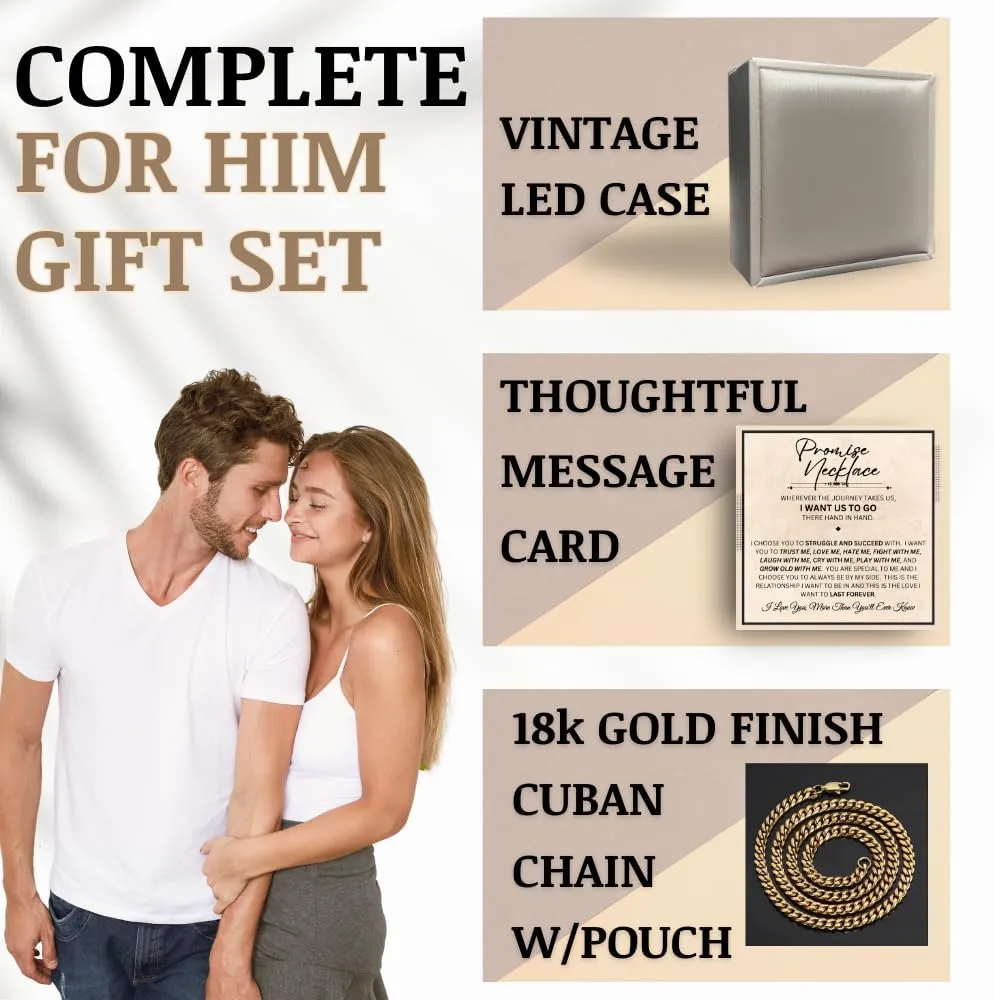 Promise Necklace For Him - Cuban Chain Necklace, 6mm Thick, To My Man Boyfriend, Husband, Fiance, BF Gift Ideas, Message Card   Gift Box Included