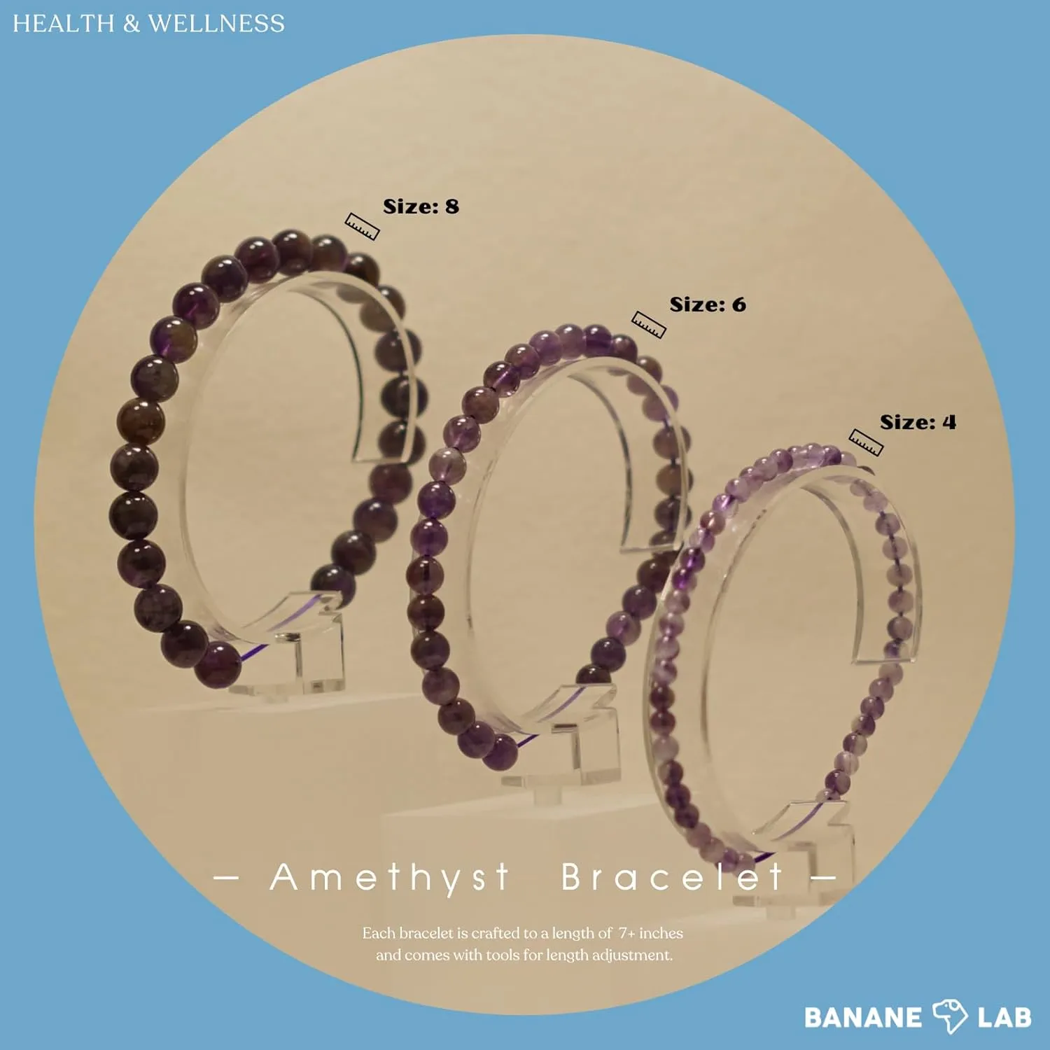 Purple Amethyst Bracelet for Men Women Healing Anxiety Relief Beaded Bracelet Handmade Natural Crystal Stretch Jewelry with DIY Kit - BANANE LAB - Essence Collection - Size 6MM
