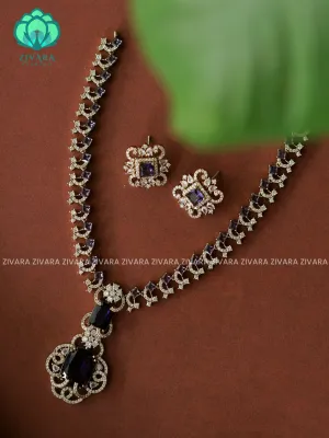 PURPLE  pendant -Traditional south indian premium neckwear with earrings- Zivara Fashion- latest jewellery design.