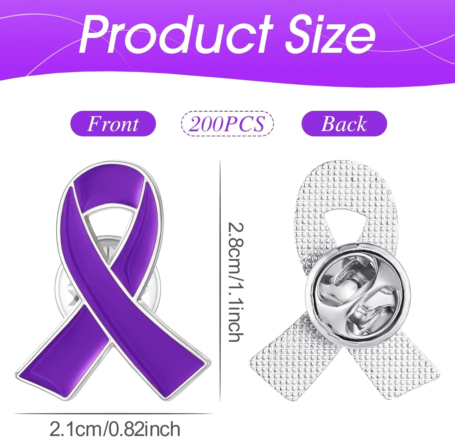 Purple Ribbon Awareness Lapel Pin Bulk Individual Pack Lupus, Violence, Alzheimer & Cancer Awareness Brooch for Public Charity Fundraiser Supplies