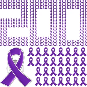 Purple Ribbon Awareness Lapel Pin Bulk Individual Pack Lupus, Violence, Alzheimer & Cancer Awareness Brooch for Public Charity Fundraiser Supplies