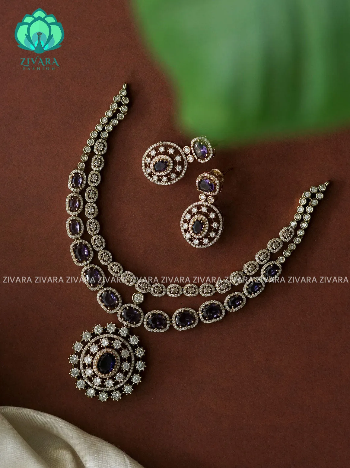 PURPLE/VIOLET- Step /layered - SUBTLE GOLD FINISH stylish and minimal elegant neckwear with earrings- Zivara Fashion