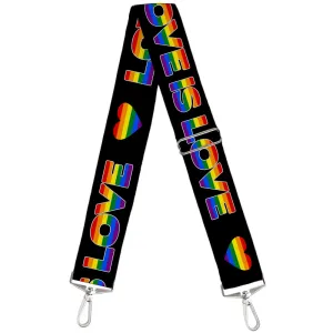 Purse Strap - LOVE IS LOVE Heart Black Rainbow