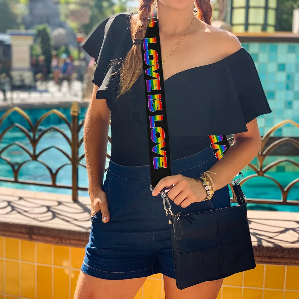 Purse Strap - LOVE IS LOVE Heart Black Rainbow