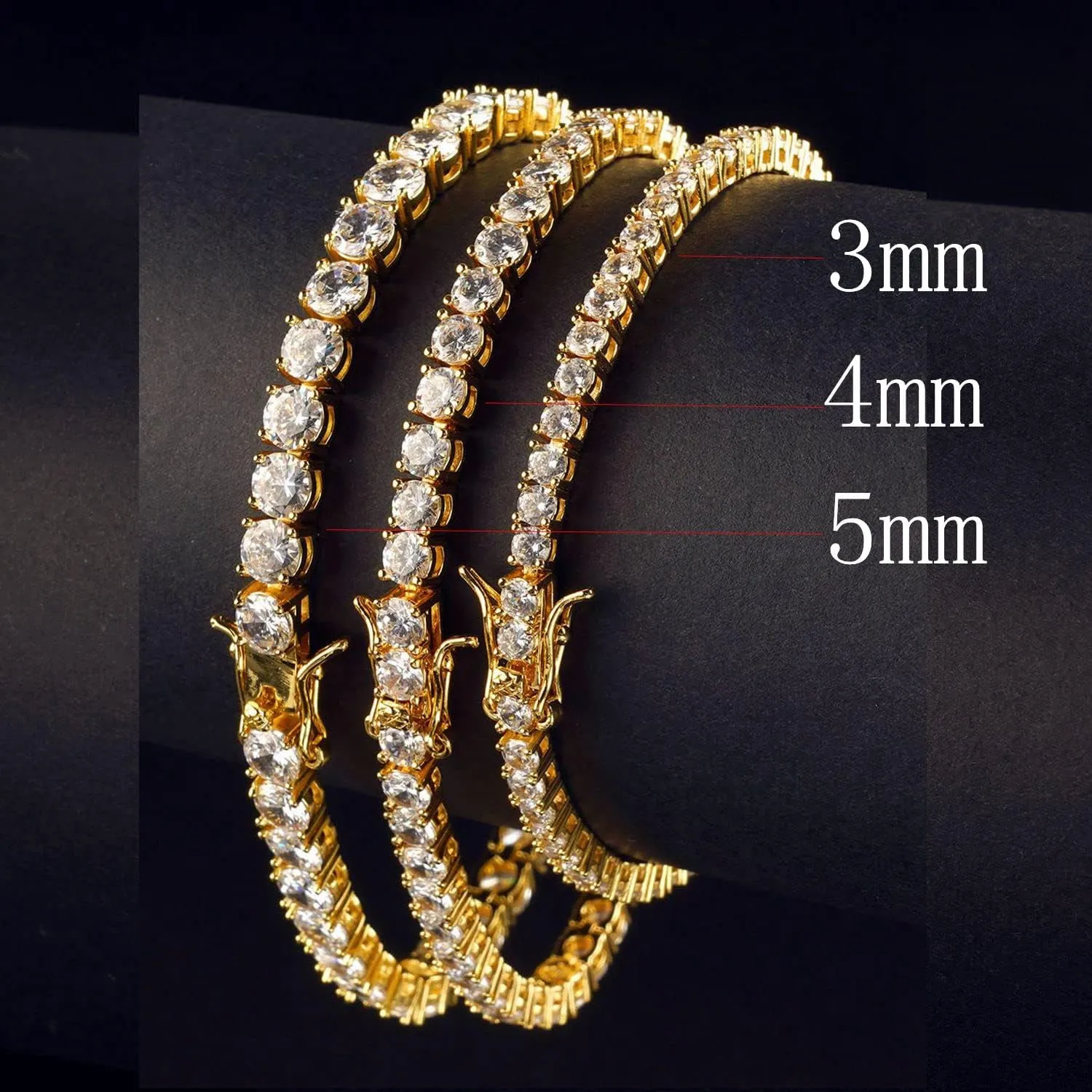 putouzip Tennis Chain Necklace Bracelet For Men 18K Gold Plated 3/4/5MM Round Cut Faux Diamond Link Chains Jewelry Set