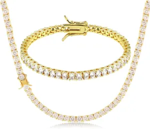 putouzip Tennis Chain Necklace Bracelet For Men 18K Gold Plated 3/4/5MM Round Cut Faux Diamond Link Chains Jewelry Set