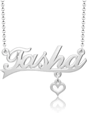 Q&Locket 925 Sterling Silver Classic Personalized Custom Name Necklace Script Initial Nameplate Necklaces Gifts for Womens Tasha heart