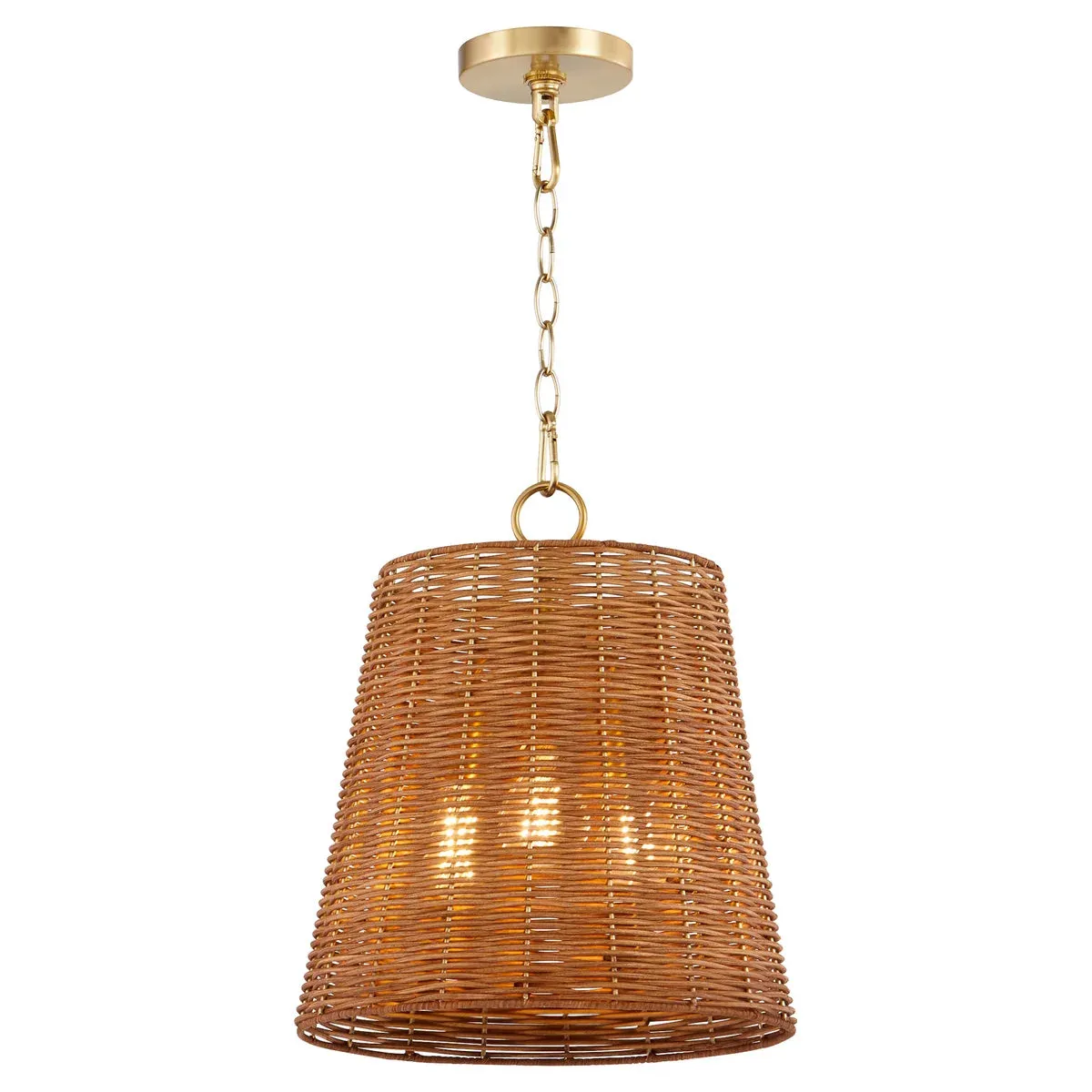 Quorum 8893-13-80 Pendant - Aged Brass / Natural Wicker Shade Modern Farmhouse