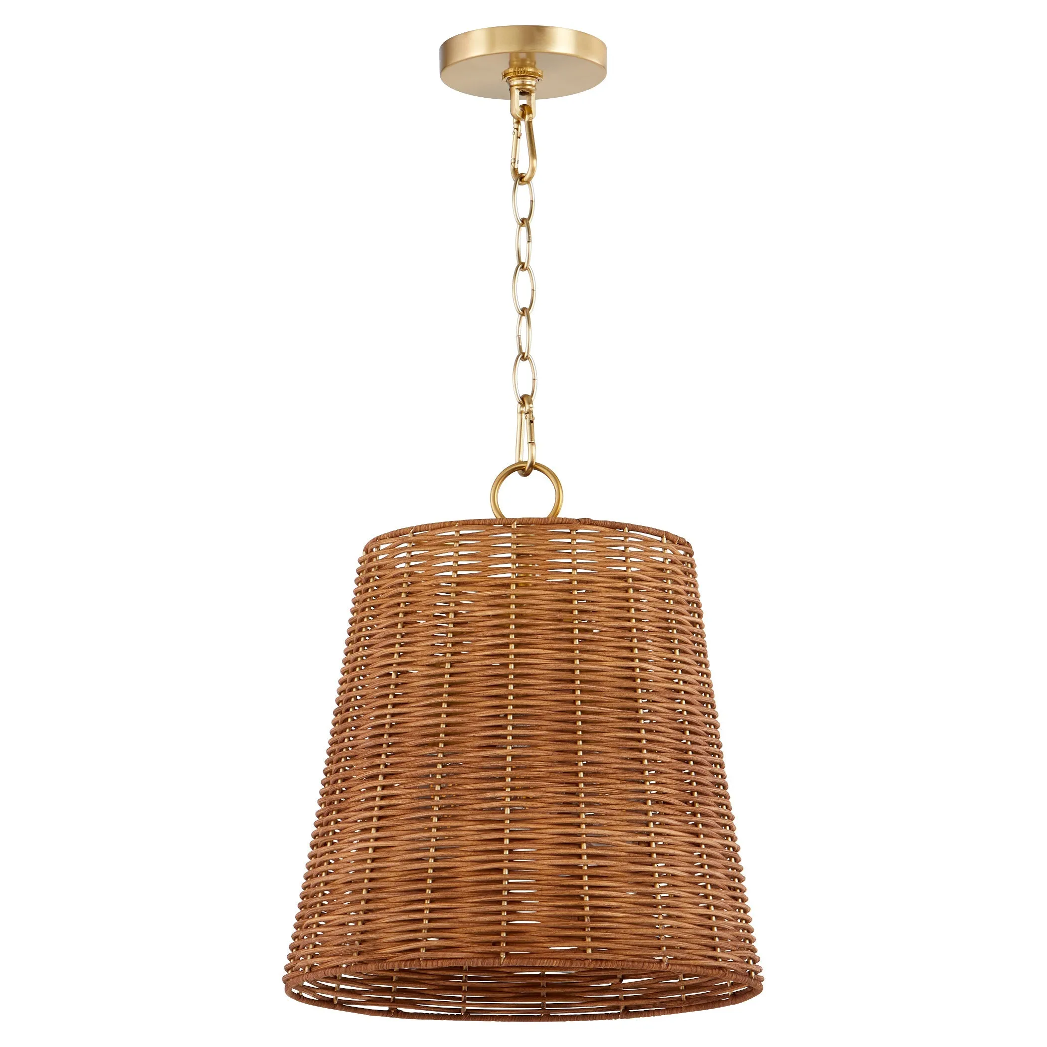 Quorum 8893-13-80 Pendant - Aged Brass / Natural Wicker Shade Modern Farmhouse