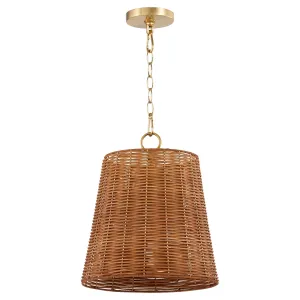 Quorum 8893-13-80 Pendant - Aged Brass / Natural Wicker Shade Modern Farmhouse
