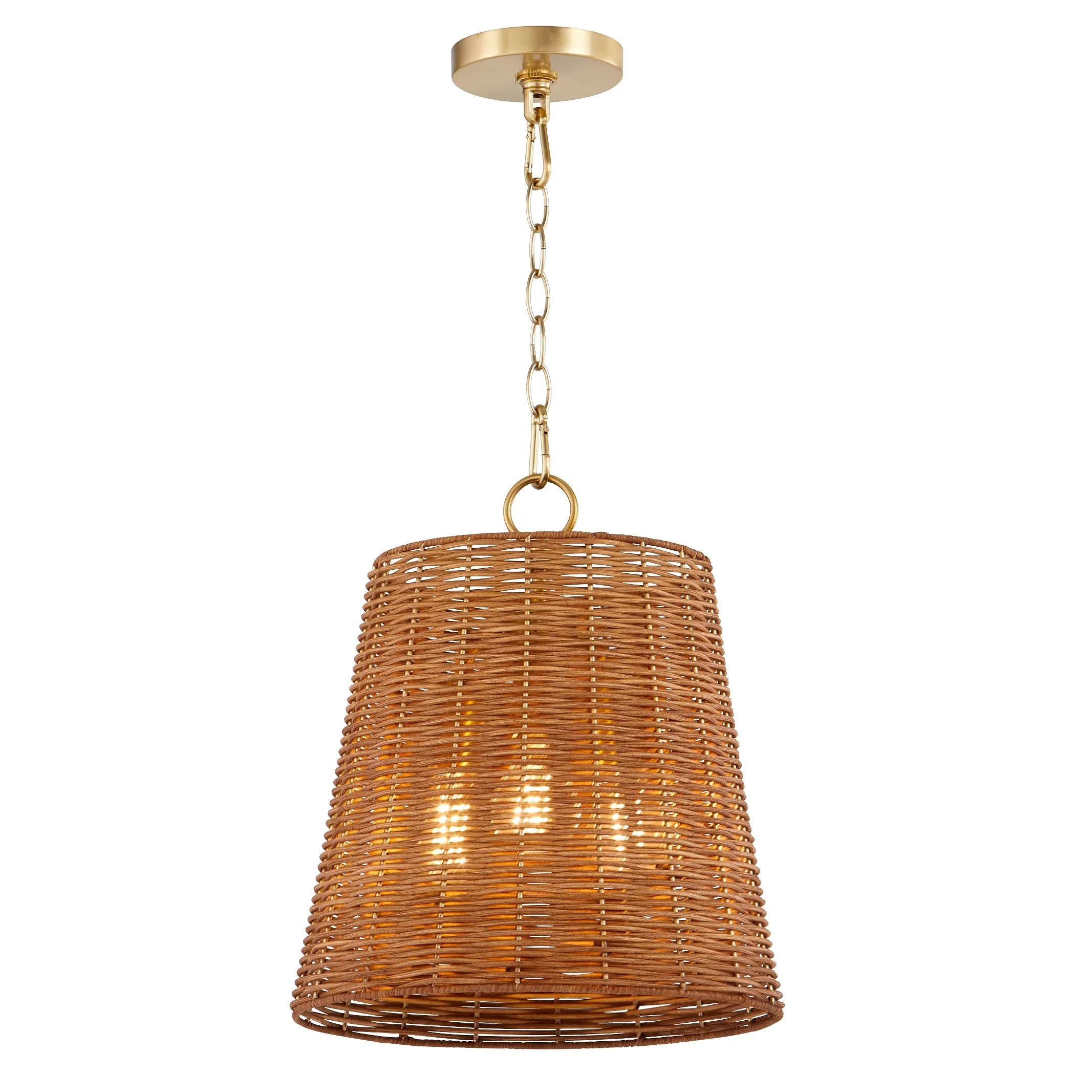 Quorum 8893-13-80 Pendant - Aged Brass / Natural Wicker Shade Modern Farmhouse