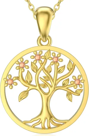 Real 14K Gold Tree of Life Necklace for Women,14kt Yellow Gold Family Tree Pendant Necklaces Fine Jewelry Birthday for Mom Wife Grandma,16" 2"