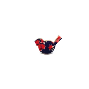 Red Floral Bird Wooden Brooch Pin