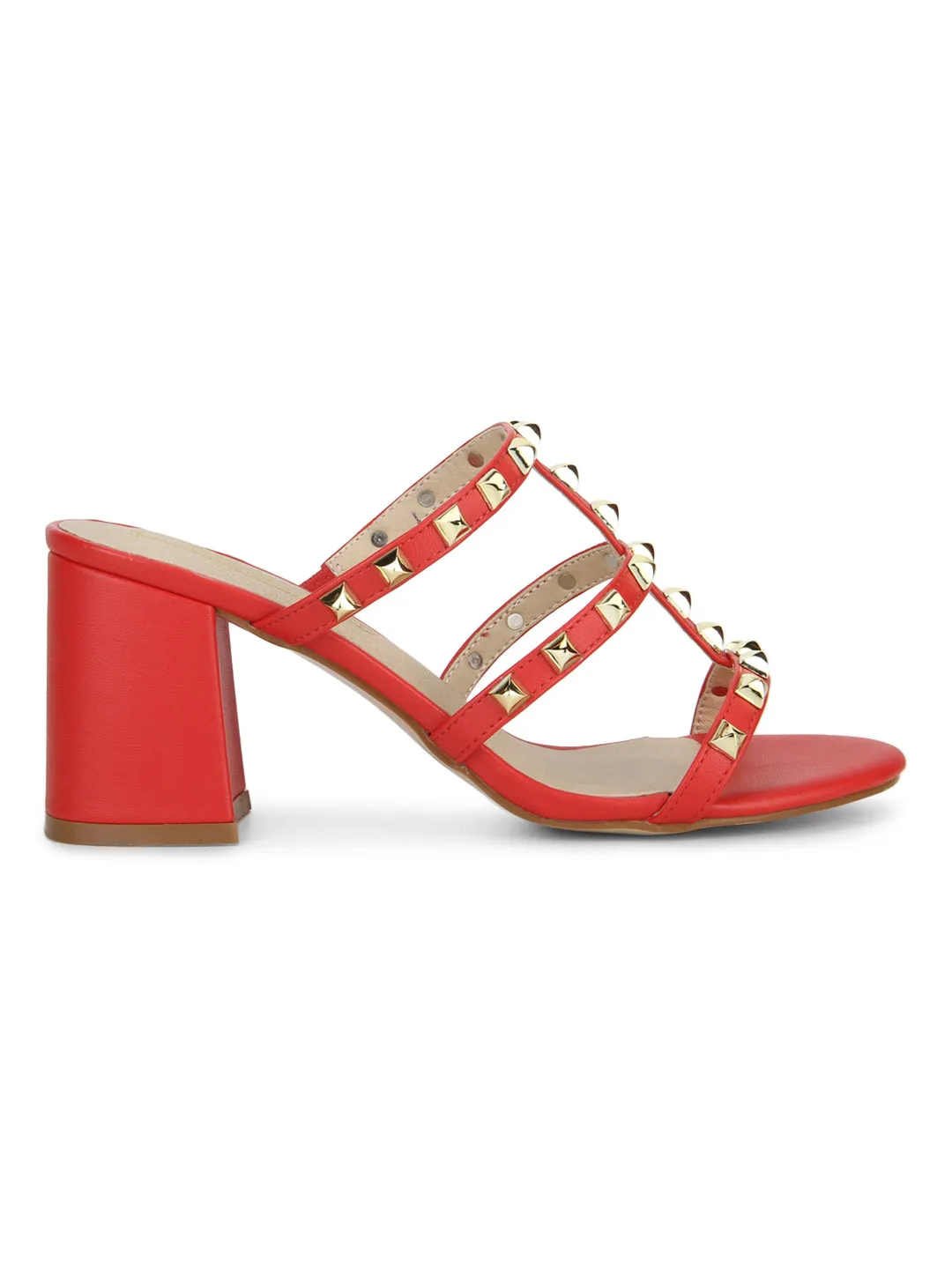 Red Pu Studded Block Heels