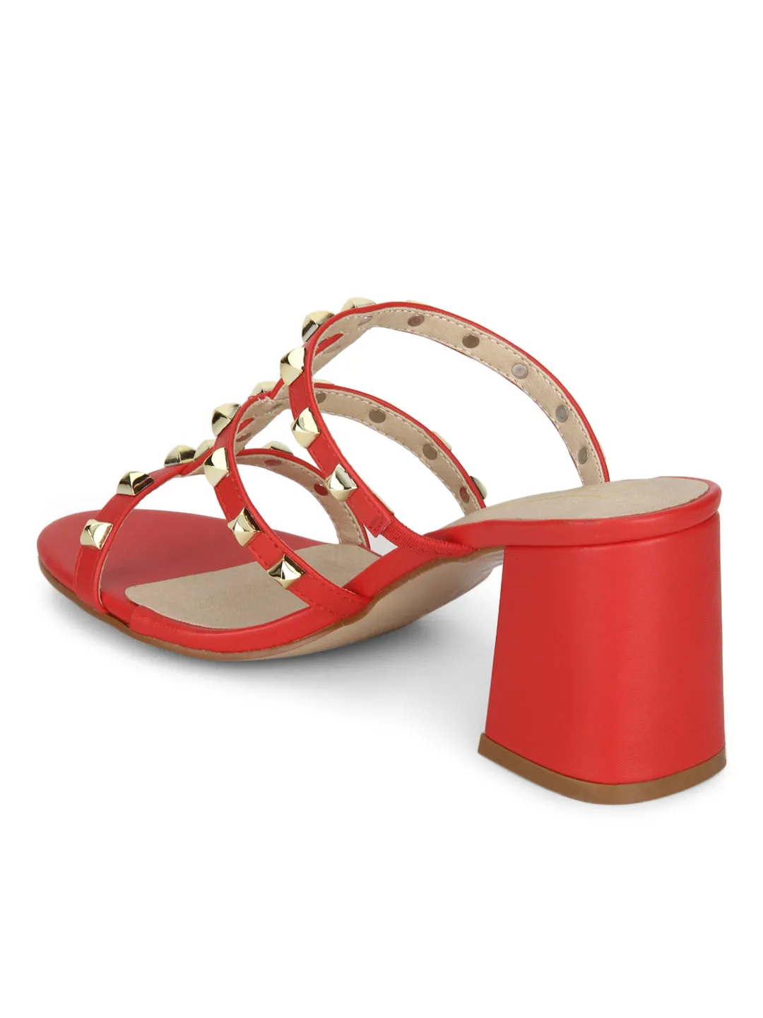 Red Pu Studded Block Heels