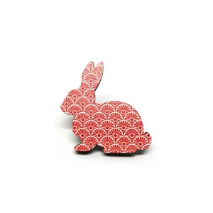 Red Wheels Rabbit Wooden Brooch Pin
