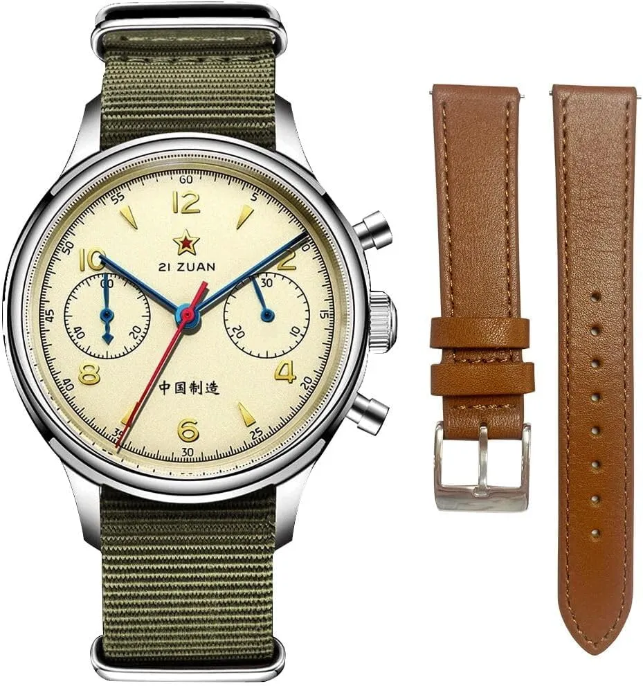 Retro-Chronograph 1963 Original ST1901 Movement Men Mechanical Watch Hand Winding Sapphire & Acrylic Mirror Pilot Wristwatch