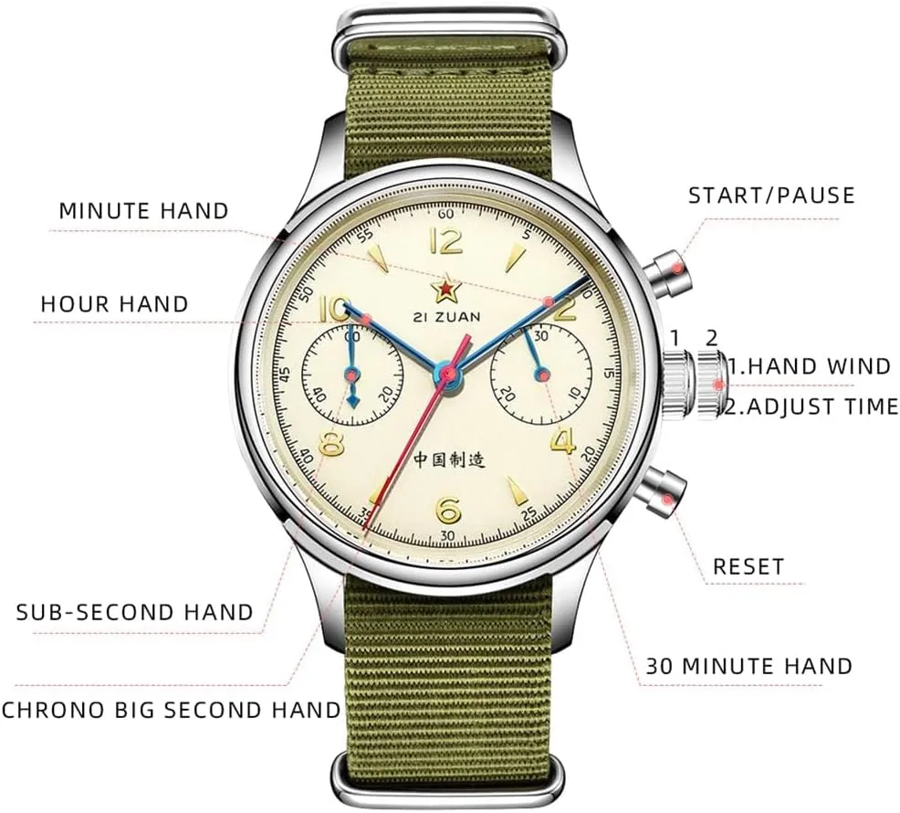 Retro-Chronograph 1963 Original ST1901 Movement Men Mechanical Watch Hand Winding Sapphire & Acrylic Mirror Pilot Wristwatch