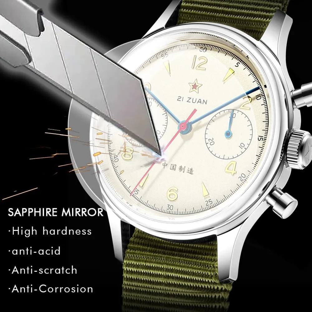 Retro-Chronograph 1963 Original ST1901 Movement Men Mechanical Watch Hand Winding Sapphire & Acrylic Mirror Pilot Wristwatch
