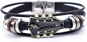 Retro Faux Leather Guitar Bracelet For Women, Unique Leather Musical Cuff Wristband With Stainless Clasp Rock Gift Jewelry