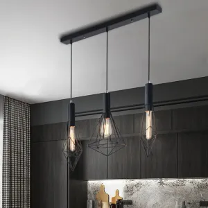 Retro Style Polygon Ceiling Light with Cage Shade - 3 Lights, Black Metallic