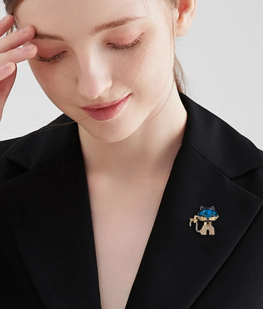 Rhinestone Cat Bowtie Brooch Pin for Women Girls Student Teacher Gold Plated Fashion Birthstone Crystal Butterfly Kitten Animal Brooches Lapel Birthday Holiday Dress Accessories Jewelry Gift