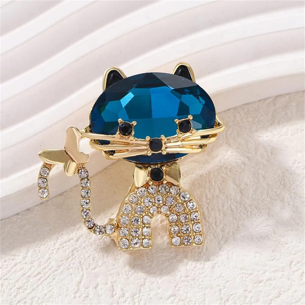 Rhinestone Cat Bowtie Brooch Pin for Women Girls Student Teacher Gold Plated Fashion Birthstone Crystal Butterfly Kitten Animal Brooches Lapel Birthday Holiday Dress Accessories Jewelry Gift